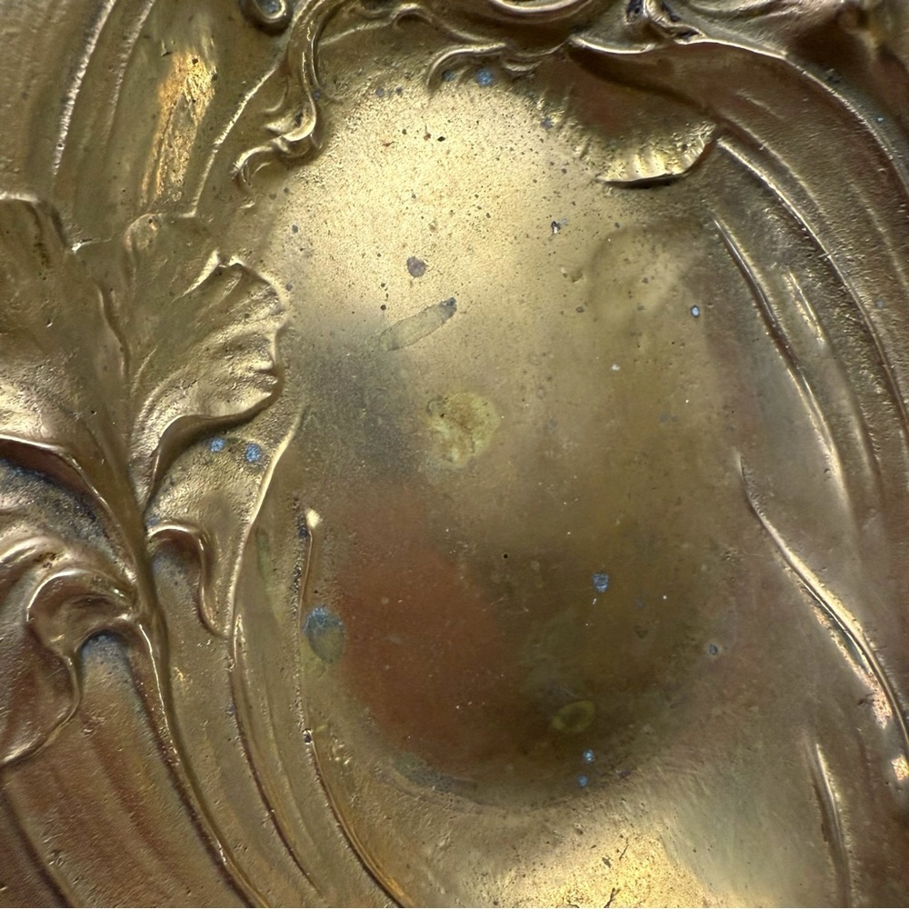 Vintage Art Nouveau Ethereal Woman Iris Floral Solid Brass Trinket Dish Catchall - Picture 8 of 12